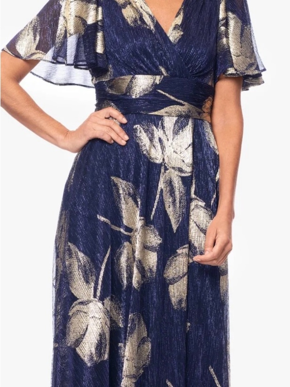 Betsy & Adam Navy mother of groom / mother of bride maxi dress with Gold Floral